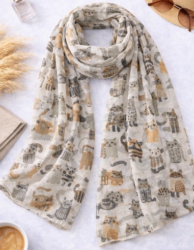 Grand foulard femme doux motif chats...
