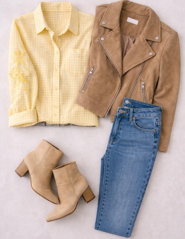 Chemise femme 100% Coton Vichy Jaune...