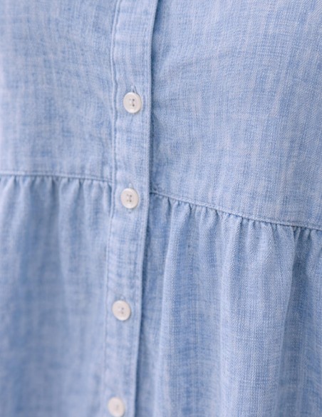 Robe Chemise Bleu Clair en Chambray - Grande Taille du 42 au 50 Coupe évasée Fluide