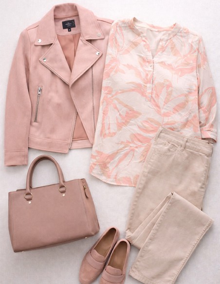 Blouse Grande Taille Femme 42 au 50 en Viscose - Imprimé Floral Rose et Beige, Coupe Fluide élégante