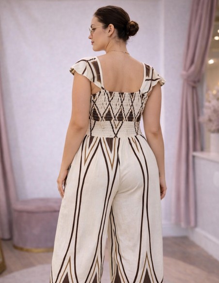 Combinaison Femme Beige Motifs Géométrique Fluide - Combinaison été chic