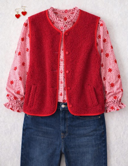 Gilet sans manche femme effet polaire sherpa - Gilet moumoute