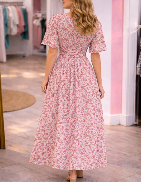 robe longue bohème fleurie dos smocké élastique