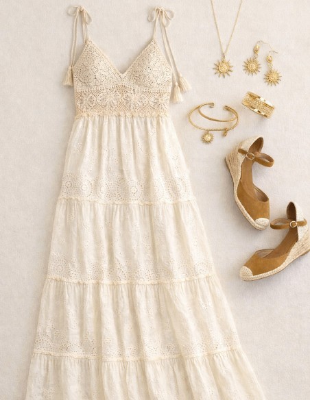 robe longue chic en crochet dentelle et broderie anglaise