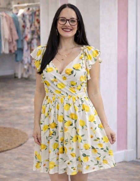 Robe cache-cœur citron femme été