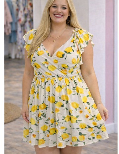 robe cache-cœur grande taille femme imprimé citron été
