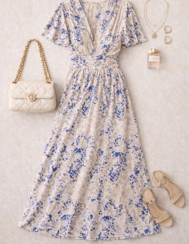 Robe longue fluide imprimé floral -...