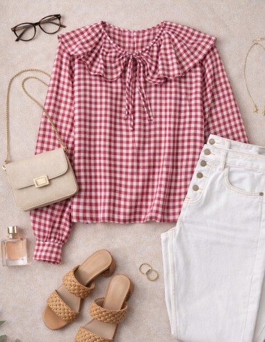 Blouse Femme Vichy Rouge ou bleu100%...