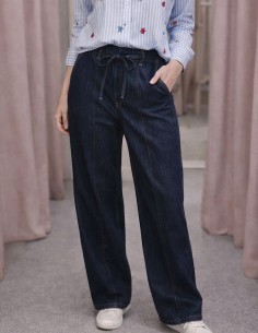 Pantalon femme jean large denim brut taille élastique confortable