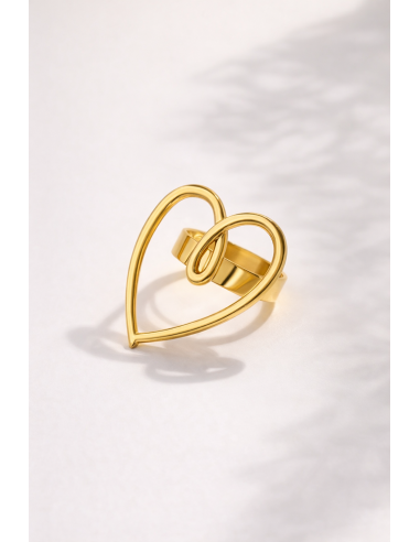 Bague cœur doré en acier inoxydable bijou élégant