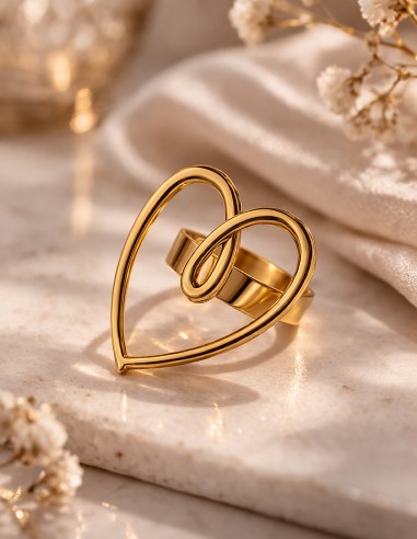 Bague cœur acier inoxydable femme doré design minimalist