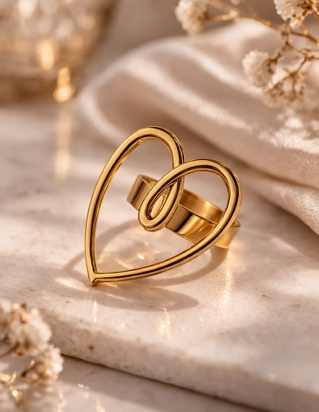 Bague cœur acier inoxydable femme doré design minimalist