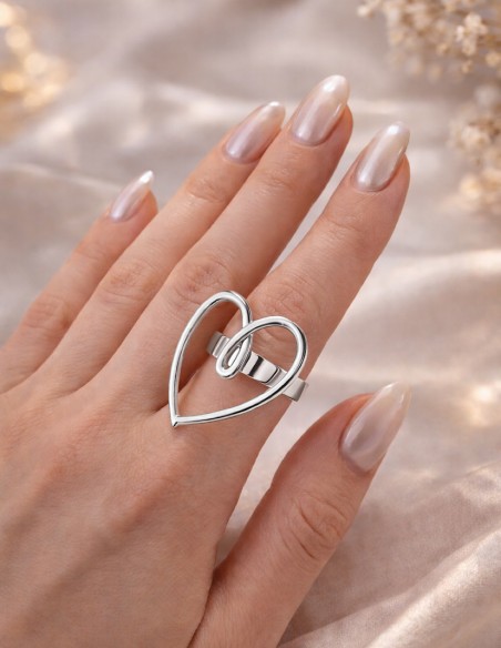 Bague cœur argenté en acier inoxydable ajustable