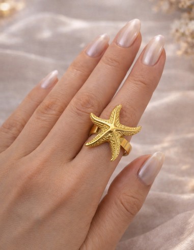 Bague étoile de mer femme en acier inoxydable dorée ajustable