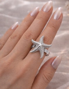 Bague étoile de mer femme argentée ajustable en acier inoxydable