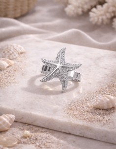 Bague étoile de mer femme argentée ajustable en acier inoxydable 2