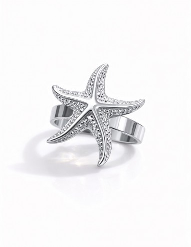 Bague étoile de mer ajustable en acier inoxydable vue macro