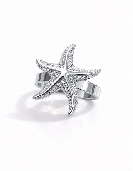 Bague étoile de mer ajustable en acier inoxydable vue macro