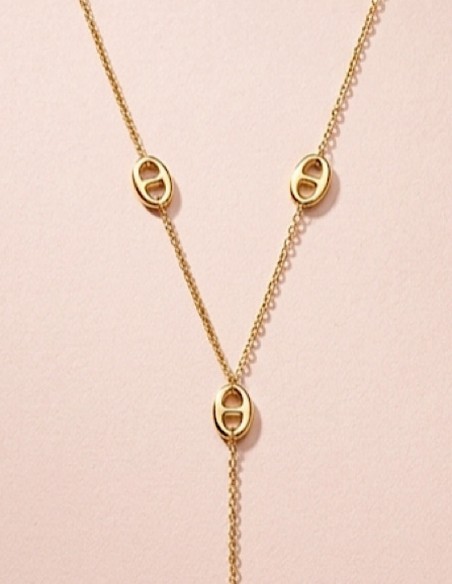 Collier Y Femme en Acier Inoxydable - Collier Lariat Elégant à Maillons Ovales, Bijou Tendance Minimaliste Doré ou Argenté