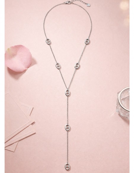 Collier Y Femme en Acier Inoxydable - Collier Lariat Elégant à Maillons Ovales, Bijou Tendance Minimaliste Doré ou Argenté