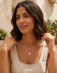 Collier œil protecteur bleu en acier inoxydable avec perles blanches et chaîne dorée 2