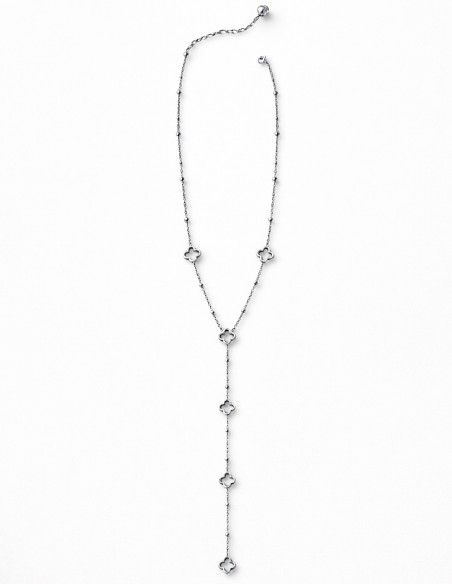 Collier long femme en Y acier inoxydable pendentif trèfles