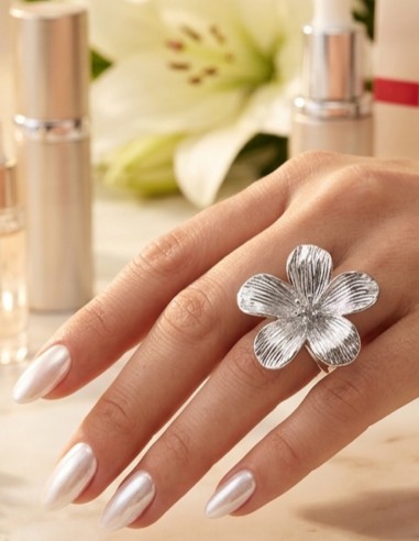 Bague Fleur Femme Réglable en Acier...