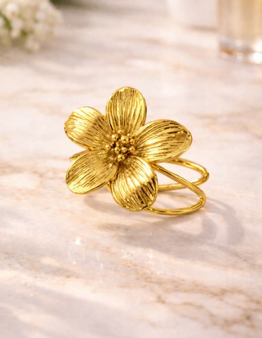 Bague Fleur Femme Réglable en Acier...