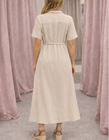 Robe longue beige femme ceinturée tenue élégante d'été