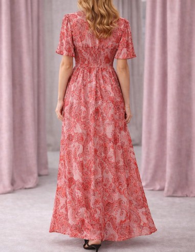 robe longue paisley rouge femme détail tissu