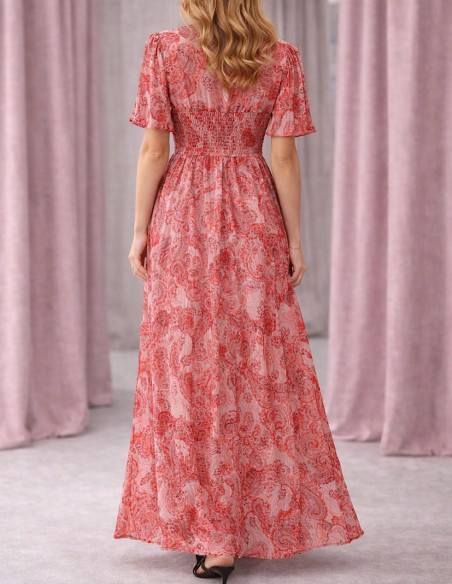 robe longue paisley rouge femme détail tissu