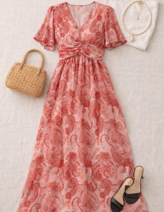 robe longue bohème rouge femme paisley 2