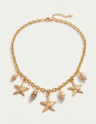 collier femme coquillage et étoile de mer doré bijou tendance bohème plage acier inoxydable