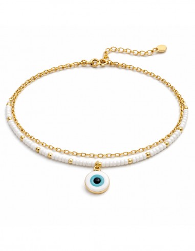 chaine de cheville femme double rang perles blanches