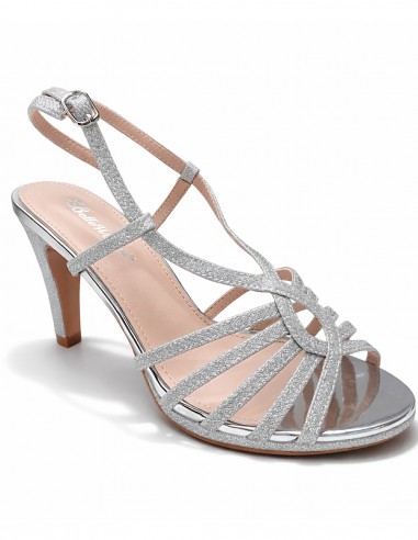 Sandales femme argent pailleté talon haut chaussures mariage cérémonie