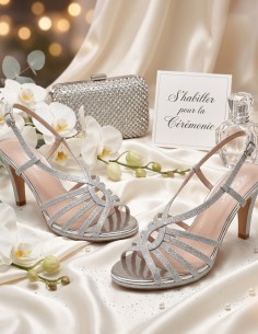 Sandales femme argent pailleté talon haut chaussures mariage cérémonie 2