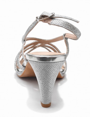 Sandales femme argent talon haut bride cheville pailleté chaussures mariage