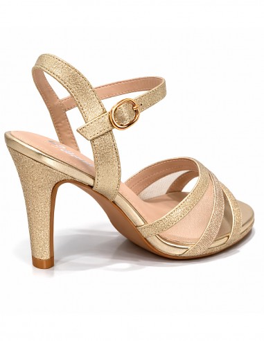 sandales femme dorées talon haut bride cheville chaussures mariage élégantes