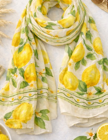 Foulard femme coton imprimé citron