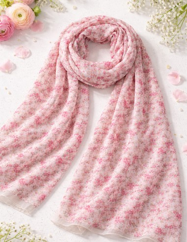 Foulard femme viscose fleuri rose