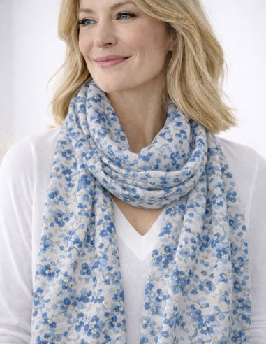 Foulard femme fleuri bleu élégant accessoire de mode