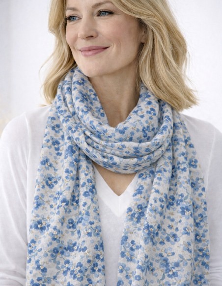 Foulard femme fleuri bleu élégant accessoire de mode