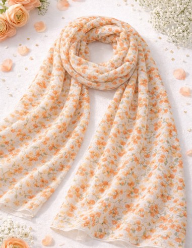 foulard imprimé floral orange viscose