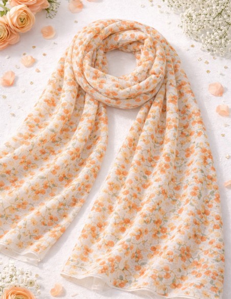 foulard imprimé floral orange viscose