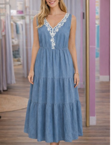 robe été femme sans manches denim léger tenue bohème chic