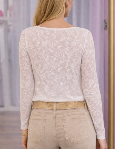 Haut dentelle femme blanc manches longues style romantique et moderne