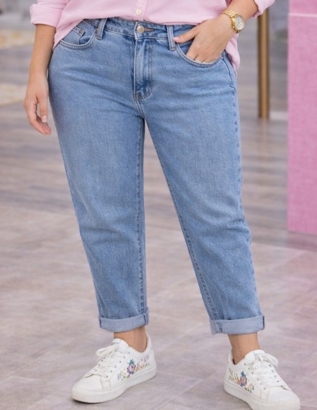 jean mom femme taille haute bleu clair coupe droite