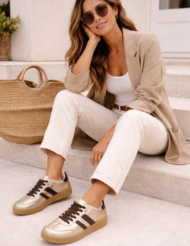 Baskets Femme Dorées Effet Craquelé –...