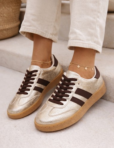 Baskets Femme Dorées Effet Craquelé –...