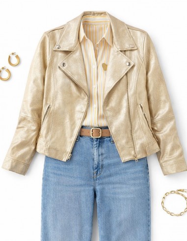 Perfecto Femme Doré Métallisé Suédine...